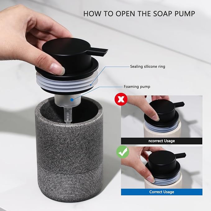 Resin Foaming Soap Dispenser, 11 OZ Bathroom & Kitchen Foam Soap Dispenser, Easy Press Pump, Refillable Hand Soap Dispenser, Modern Decor (Gray)