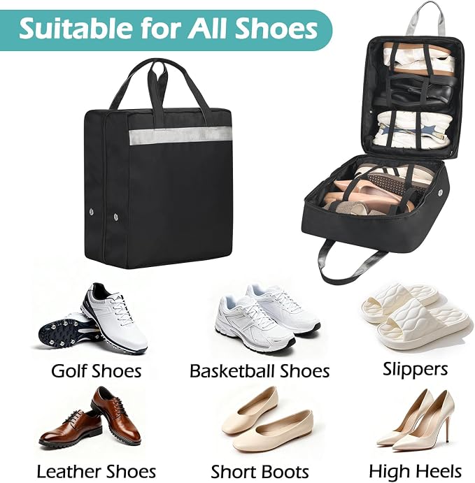 ZHIERNA Shoe Bags for Travel with Handle, Travel Shoe Bags for Packing, Portable Shoes Storage Bag Organizer, Travel Luggage Shoe Bag for Women Men Holds 6 Pair of Shoes (Black)