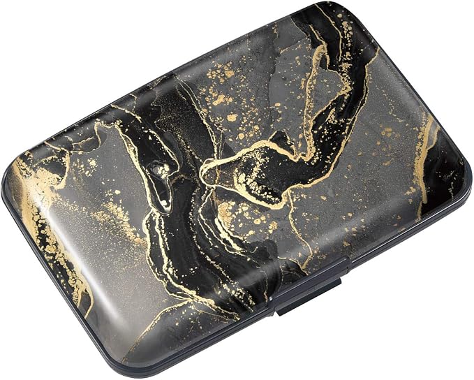 Coco Rossi Credit Card Holder RFID Aluminum Small Mini Wallet Women | Metal Wallet, Business Cards Holder, ID Case, Slim Sleeves, Womens Girls Gift, Carry Proof Wallets for Travel, Black Marble
