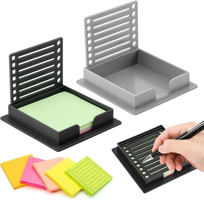 2pcs Sticky Note Stencil Template Compatible with Notes, 3x3 Sticky Pads Dispenser with Stencil, Line Stand Shelf Organizer Dispenser for Desk Office Home School Supplies(Color:Black+Grey)