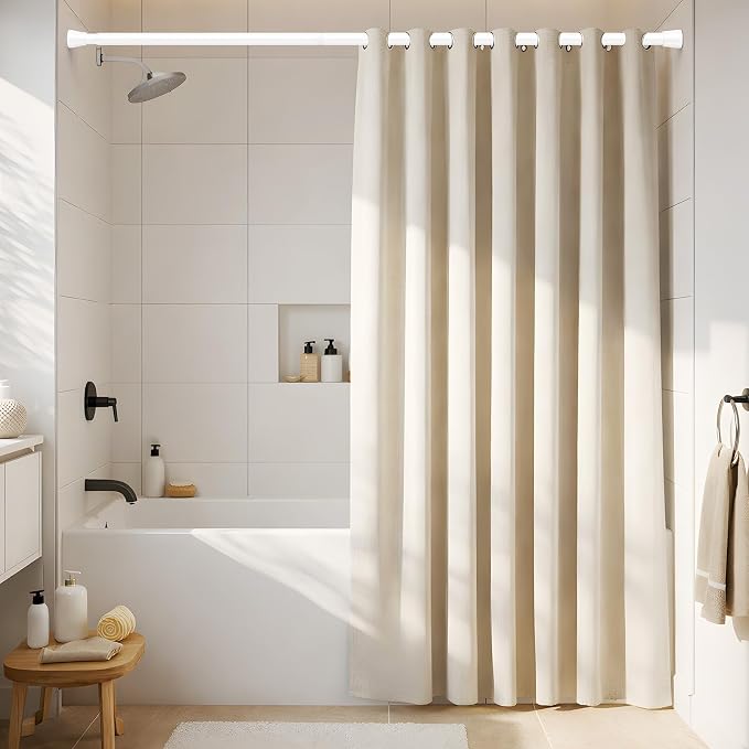 Tension Curtain Rod 30-64 Inch 7/8" Diameter, Adjustable No Drilling White Spring Loaded Curtain Rods for Window, Doorway, Bathroom, Closet, Kitchen, Shower Stall