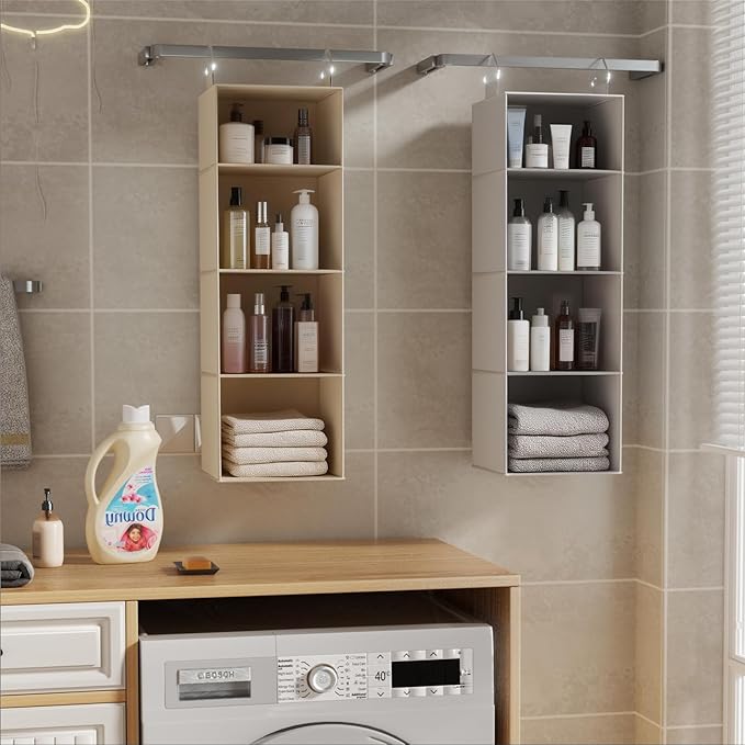 VERONLY Hanging Closet Organizer with Bamboo Shelves - Foldable Closet Storage for Baby Clothes, Towels, Scarves,Space Saving Shelves Organizer (White)