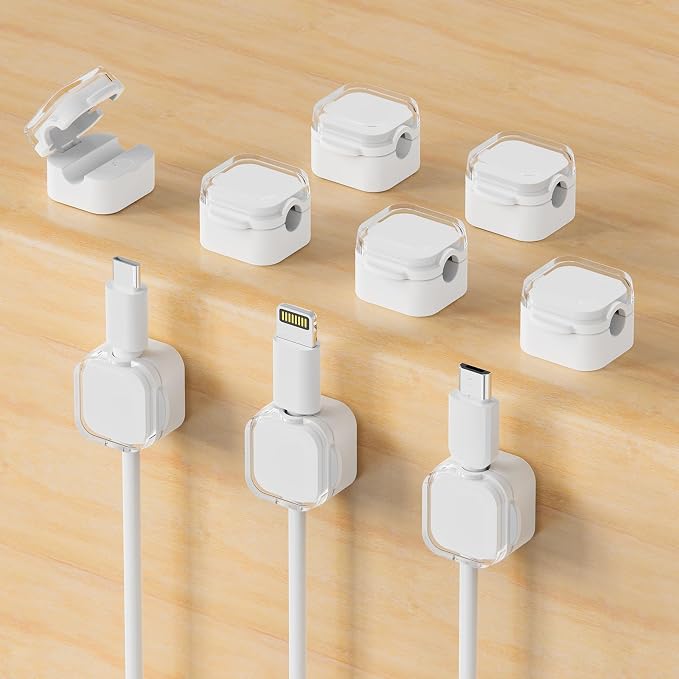 9-Pack Magnetic Cord Holder，Magnetic Cable Clips Strong Adhesive Desk Cable Management ，Cable Management Cord Holder Organizer for Home Office Desk Phone Car Wall Desktop Nightstand (White)