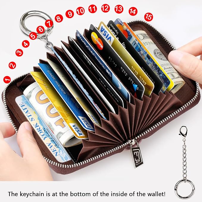 FurArt Zipper Wallet Women, RFID Blocking Credit Card Wallet, Business Card Holder, Compact Size KeyChain Wallet