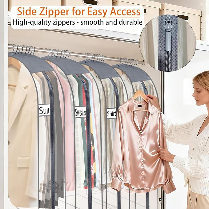 Clear Garment Bags for Hanging Clothes 10" Side Gusset, Suit Bags for Closet Storage, Suit Cover for Shirts Coats Dresses (24"X42"X10" 5Pack)