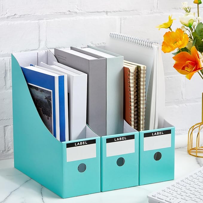 Thenshop 24 Pcs Cardboard Magazine File Holder Organizer, Desk File Organizer Box Foldable Book Bin Papers Storage Folder with Label for School Classroom Office Supplies(Classic,Mint)