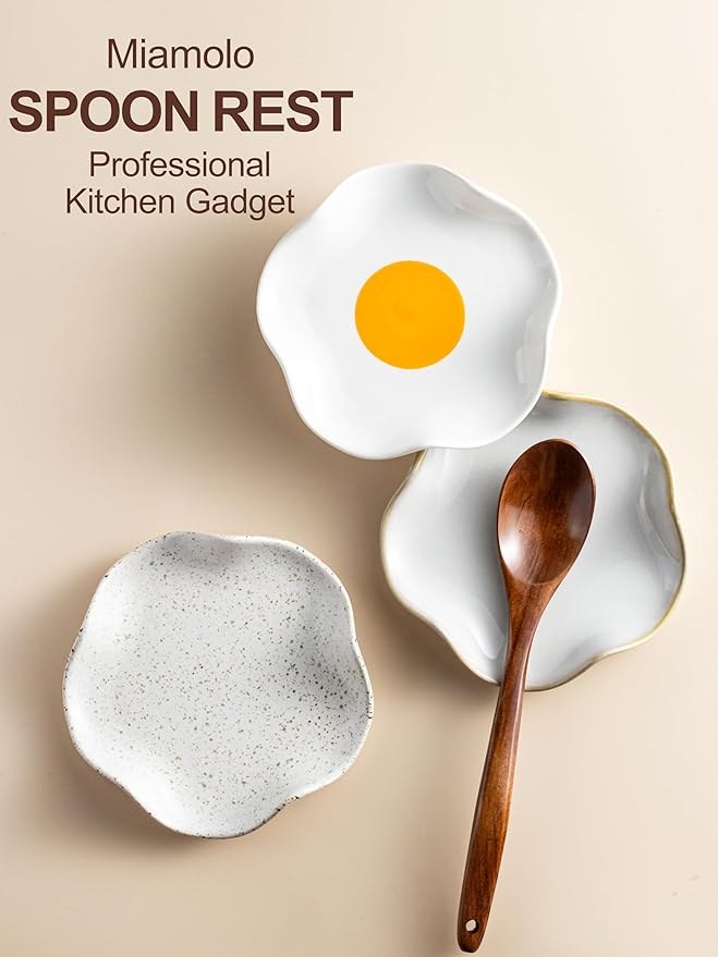 Miamolo Spoon Rest for Kitchen Counter, 5.3" Ceramic Spoon Holder for Stove Top, Cute Coffee Spoon Rest, Modern Kitchen Spoon Holder for Multiple Utensils, Farmhouse Home DéCor, Housewarming Gift