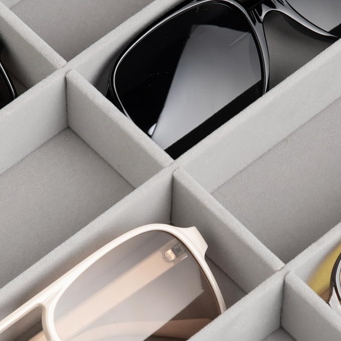 Frebeauty 8-Slot Sunglass Organizer,Velvet Sunglass Holder with Clear Lid | Vanity Glass Holder,Sunglass Case For Multiple Sunglass,Sunglass Tray for Drawer,Sunglass Box for Women,Eyeglass Organizer