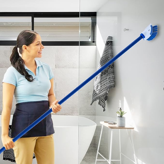 Superio Deck Brush with Long Handle Heavy Duty Stiff Bristles Grout Scrubber Brush with Scraper, Cleans Hot Tub, Pool, Granite Tiles, Bathroom, Patio, Garage, Kitchen, Wall and Deck (1, 48")