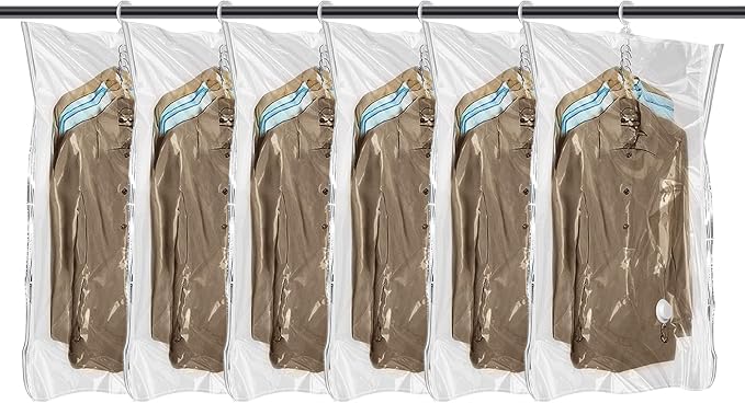 Flintronic Hanging Vacuum Storage Bags, 6pcs 110x70CM Vacuum Compression Zipper Storage Bags, Space Saver for Clothes, Suits, Dresses, Coats or Jackets