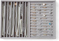 Large Jewelry Organizer for Drawer Insert Velvet Stackable Jewelry Trays for Earring Necklace Bracelet Ring Display (Gray, Ring and 9 Grids)