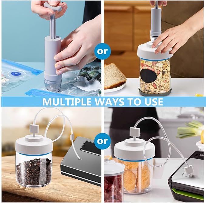 Mason Jar Vacuum Sealer and Accessory Hose Compatible with FoodSaver Vacuum Sealer Portable Hand Pump for Jars Regular & Wide Mouth and Lid, for Food Storage