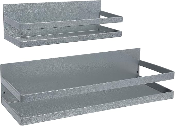 Uten Magnetic Spice Rack for Refrigerator 2 Pack, Strong Heavy Duty Metal | Magnetic Schelves capacity of up to 23lbs, Spice organizer, 16"*4.5" and 12"*4", gray textured