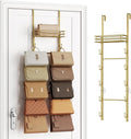 SWTYMIKI Over the Door Purse Organizer - Wall Mounted Handbag Organizer with 10 Hooks and Metal Basket, Hanging Purse Storage Rack Holds up to 10 Bags, Bag Rack Can Use As 1/2 Part, for Door, Closet