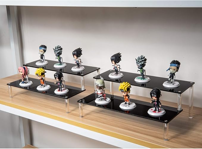BYCY 2 Pack 2-Tier Black Acrylic Display Stand Display Shelf for Dessert Jewels Figurines, Cupcake Stand - 2 Pack ( 12" * 6.9" * 4.25" )