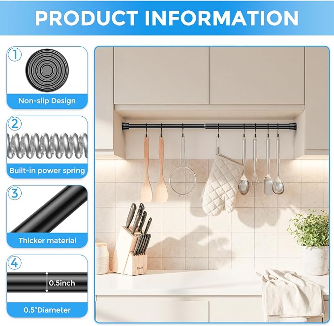 3 Pack Small Tension Rod 18-28inch Black Tension Curtain Rod Adjustable Spring Curtain Rods No Drilling Expandable Pressure Short Curtain Rods for Windows,Closets,Doorway,Kitchen