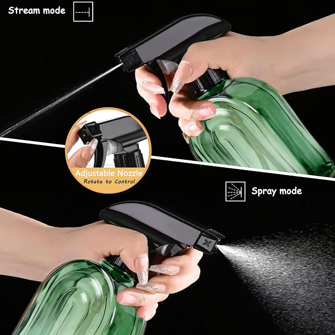 Green Glass Spray Bottle, Refillable Indoor Plant Mister,13.5oz Water Spray Bottle with Adjustable Nozzle,Plant Mister Spray Bottles for Indoor Plants, Cleaning, Hair Care, Pets Care(2pcs)