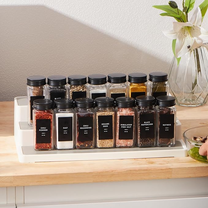 192 Spice Labels,Black Preprinted Waterproof Stickers,Herb&Seasoning Labels | for spice jars;for spice rack with jars