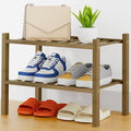 Smiry Small Bamboo Shoe Rack, 2 Tier Free Standing Wooden Shoe Organizer, Stackable Wood Shoe Storage Shelf for Closet, Entryway, 14 Vertical Slats, One-piece Heavy-Duty Legs, 17.3"x11"x13", Walnut