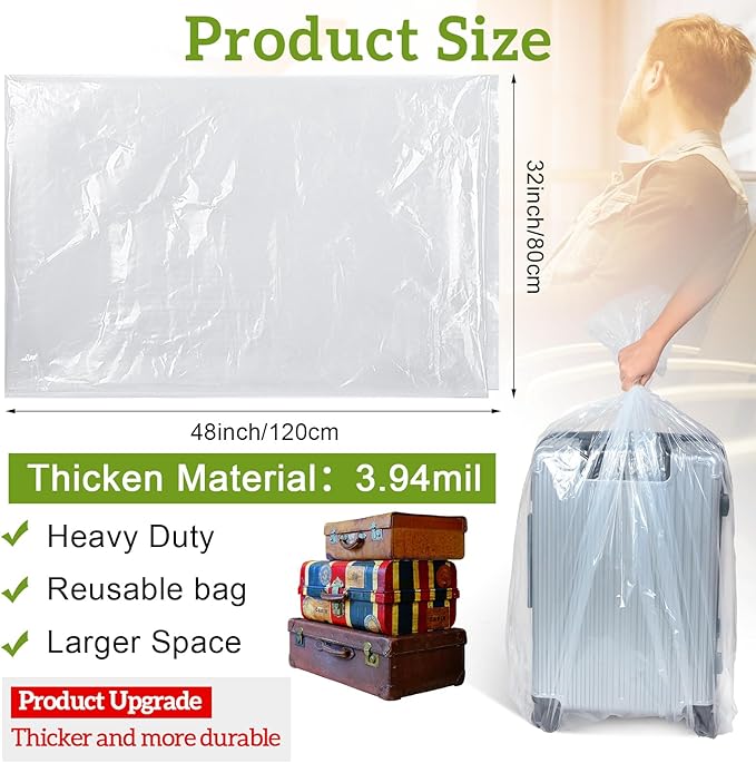 Fainne 10 Pack Extra Large Clear Plastic Storage Bags 32 x 48 Inch 3.94 Mils Giant Jumbo Moving Flat Plastic Storage Bags for Clothes Packing Luggage Suitcase Furniture Comforter Bike Blanket