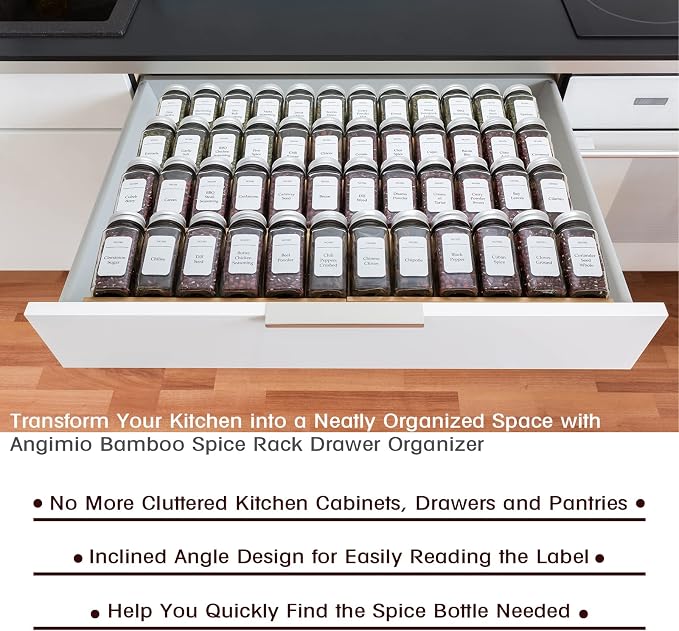 Bamboo Spice Rack Drawer Organizer - 8 Pieces Set- 11" Wide Per Piece - Combine Pieces Into 22" Wide Rack (11" or 22")