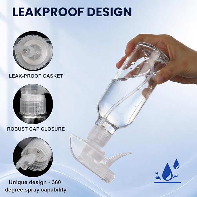 12oz Glass Spray Bottles 2 Pack, 360° Any-Angle Spraying | Refillable Leak-proof Bottles with Adjustable Nozzle; Ideal for Cleaning, Essential Oils, Plants & Hair Care