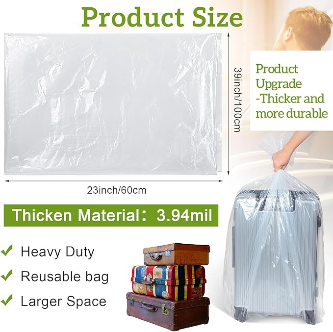 Fainne 10 Pack Extra Large Clear Plastic Storage Bags 23 x 39 Inch 2.75 Mils Giant Jumbo Moving Flat Plastic Storage Bags for Clothes Packing Luggage Suitcase Furniture Comforter Bike Blanket