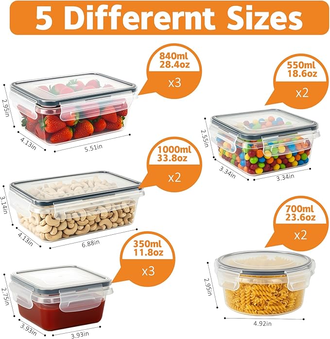 BZLMDXW 12-Pack Food Storage Container Set kitchen organizers Meal Prep Containers Lock Lids Reusable Plastic Lunch Box Snack Salad Containers 12 Boxes and 12 Lids Pantry and Kitchen Organization