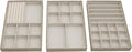 Household Essentials Stackable Jewelry Trays, 3 Varieties, Space for Necklaces, Rings and Earrings, Blended Canvas with Felt Interior, Perfect for Drawers and Closet Shelves, Latte