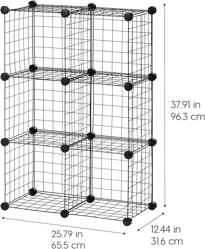 IRIS USA 6-Cube Modular Wire Cube Storage Organizer | Adjustable & Expandable Metal Shelving for Closet, Bathroom & Home Storage, Stackable Wire Grid