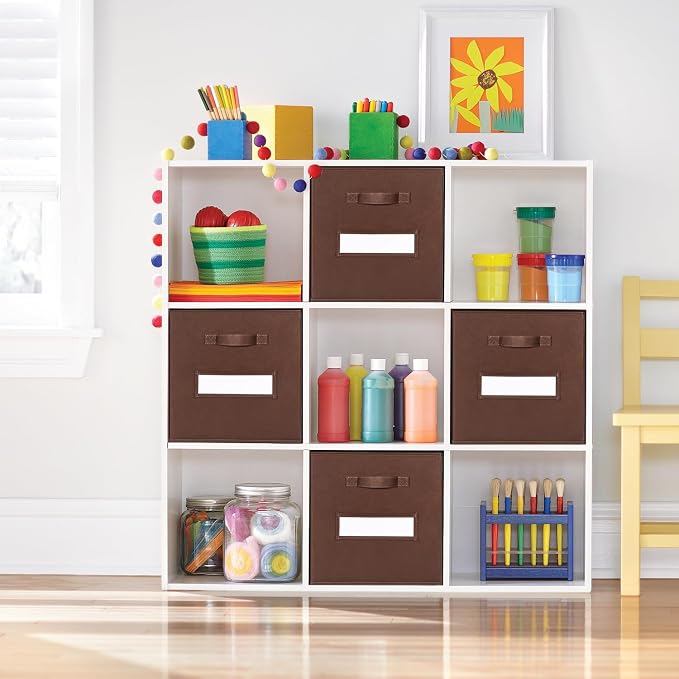 Fabric storage cubes (Set of 8) 11 Inch Cube Storage Bin, Cube storage with 8 Labels Window Cards & a Pen, Foldable cube Organizer bins,11x11 Storage bin, Cubby Organizer Boxes, Brown
