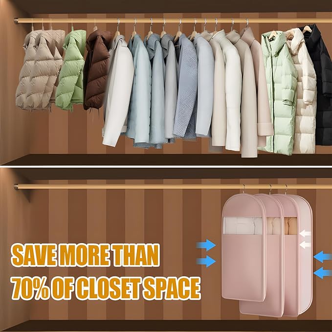Hanging Garment Bag with Self Compression Zipper, Translucent Suit Bags Dust Cover Clothes Bags for down Coat, Jackets, Shirts and Sweater (Gray, X-Large)
