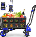 2-in-1Hand Truck Dolly Foldable with Folding Basket, 330LB Folding Hand Truck Heavy Duty Carrying, Combination of 4 Wheels and 2 Wheels Convertible Dolly Cart with Retractable Handle Dolly for Moving