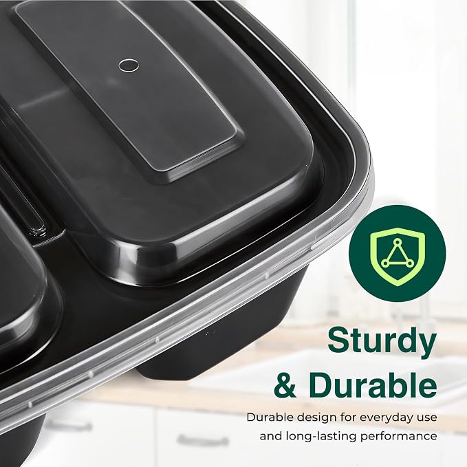 100 Pack (200-Piece)32 oz Meal Prep Containers,2-Compartment Reusable Food Storage Containers with Lids,Microwave Freezer Dishwasher Safe,Sturdy Leakproof&BPA Free Bento Box for To Go Take Out