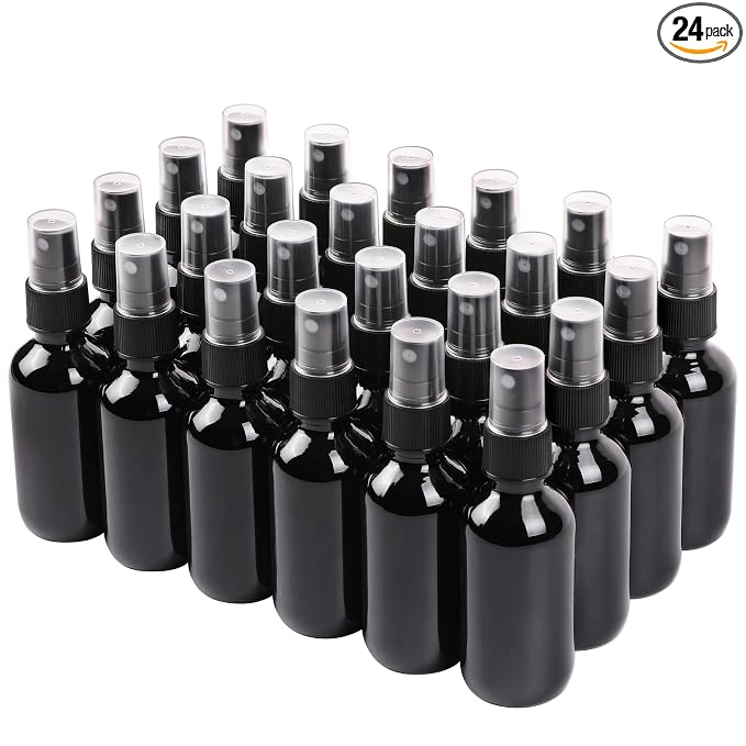 NOOEEISS Black Glass Small Spray Bottle 2 oz 24 Packs,Fine Mist Sprayer Small Clear Bottles,Refillable Containers mini spray bottles for Cleaning Solutions and Skin Care (Black 24pcs)
