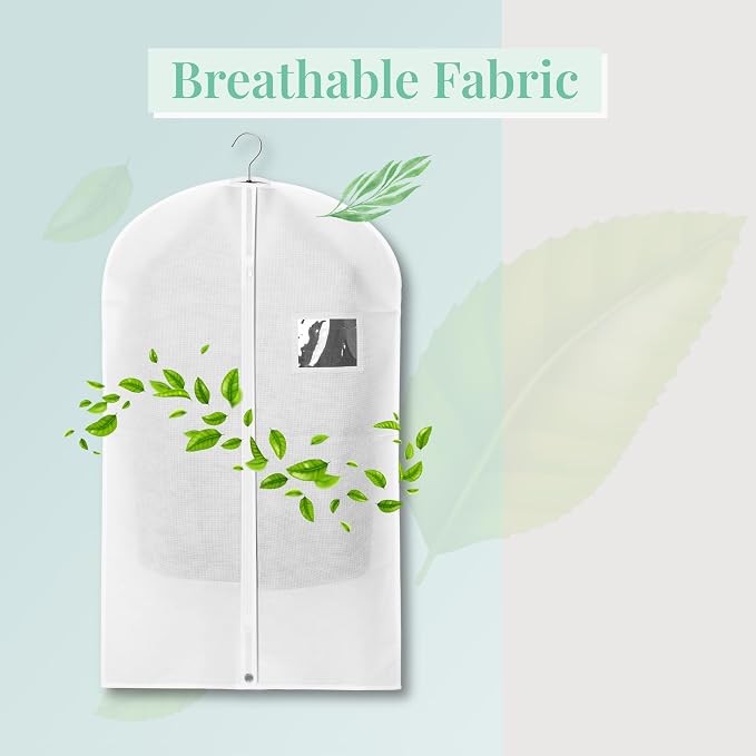 4-Pack Breathable Garment Bags for Hanging Clothes – Dust-Proof Suit & Dress Covers with Clear Window – Waterproof, Foldable Closet Storage Organizer for Coats, Gowns, and Jackets (White, 55")
