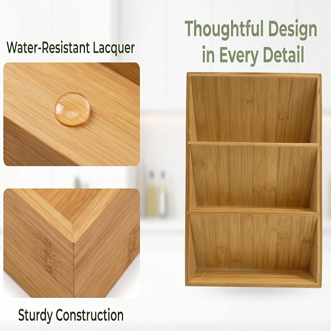 Spice Drawer Organizer for Cabinet, 3 Tier Bamboo Spice Rack Tray for Drawer, Kitchen Seasoning Organizer for Countertop Cupboard Pantry