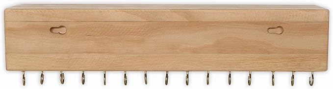 SANY DAYO HOME Jewelry Organizer with 30 Hooks and Cosmetics Shelf, 15 x 3 x 4 inches Wall Mounted Rustic Pine Wood Holder for Necklaces and Bracelets, Suitable for Kids and Adults (Brown)