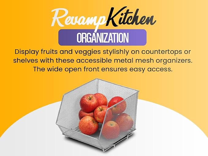 YBM HOME Household Wire Mesh Metal Steel Storage Basket Organizer, Open Bin Shelf Organizer for Kitchen, Cabinet, Pantry, Fruit and Vegetables (2-Pack, 13.3x8.5x6.5) 2321s-2