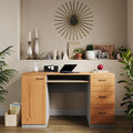 Modern Computer Desk with 3 Drawers & Storage Cabinet – Small Office Desk with Slide-Out Keyboard Tray – Professional Home Office Desk & Small Work Desk for Writing (Oak & Anthracite)