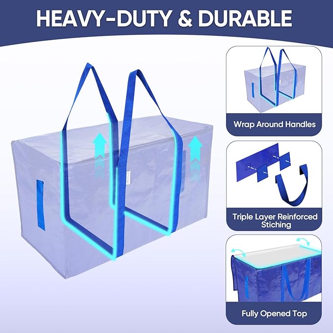 TICONN 16 Pack Extra Large Moving Bags with Zippers & Carrying Handles, Heavy-Duty Storage Tote Moving Boxes for Space Saving (16 PK, 30 Gallon)