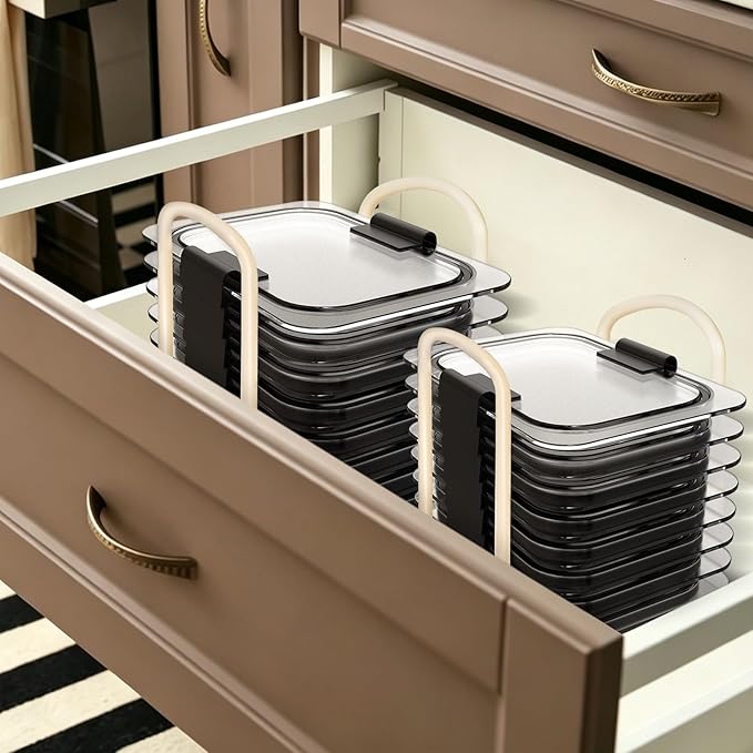 3 Pack Adjustable Lids Organizer for Rubbermaid Brilliance Lids, Lid Organizers Inside Cabinet for Pyrex Snapware, Lids Holders Suitable for Storing Lids of Various Sizes（5.51in-8.27in）