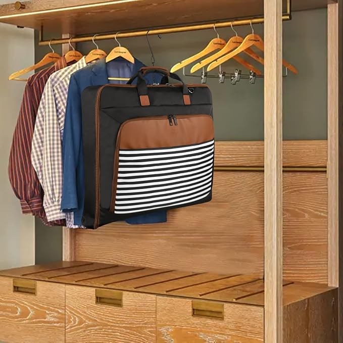 MATEIN Suit Carry On Garment Bag for Travel, Suit Bag with Adjustable Strap | Waterproof, Foldable Garment Luggage, Large Compartment, For Women, For Carrying Clothes, Black Stripe