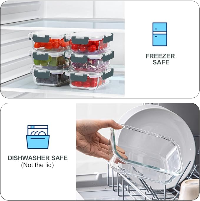 KOMUEE 10 Packs 22 oz Glass Meal Prep Containers, Glass Food Storage Containers with Lids, Airtight Lunch Boxes BPA Free, Microwave and Freezer Safe