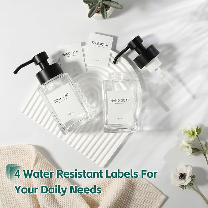 Foaming Soap Dispenser, 12oz/350ml Glass Foaming Hand Soap Dispenser Set, 3Pcs Refillable Foam Soap Dispenser With Foaming Pump, Labels, Square Foam Soap Hand Dispenser For Bathroom, Kitchen