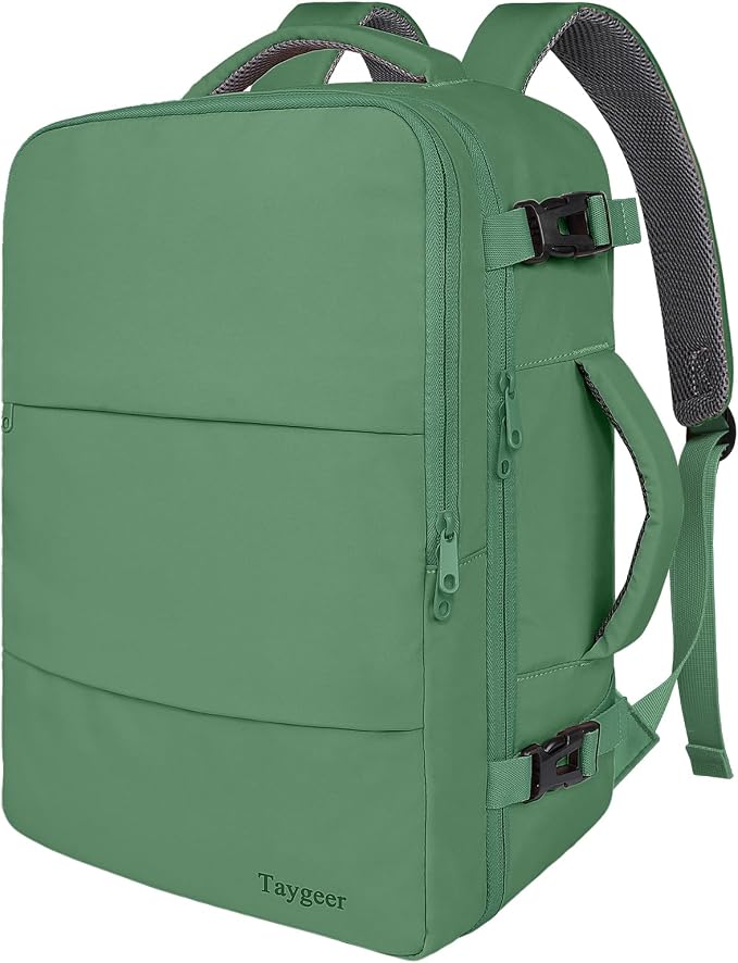 Taygeer Travel Backpack for Women Men, Airline Approved Carry On Backpack | 40L TSA Friendly Daypack with 17.3 inch Laptop Compartment, Backpack for Business Hiking Travel, Peridot Green