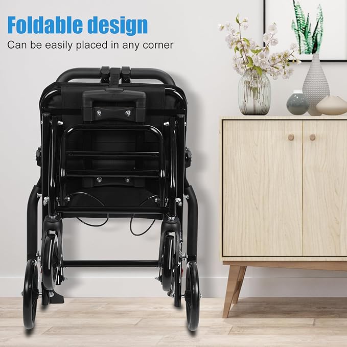 Portable Folding Transport Wheelchair,Transport Wheelchair Lightweight Foldable,Tran Sport Wheelchairs Lightweight Foldable Wheel Chair for Adults,Travel Wheel Chair for Elderly (Black No Pull Rod)