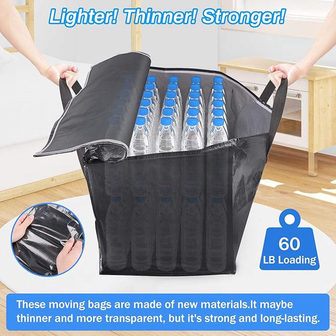 ElegantArray 8 Pack Moving Bags Heavy Duty, Moving Boxes, Storage Bags with Zipper & Handles & Tag for College & Dorm Moving Supplies Grey Laundry Hamper Bag, Foldable Space-saving Totes (125L, Grey)