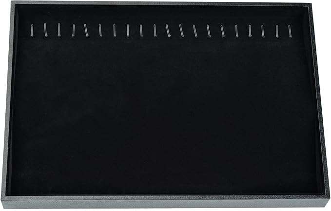 Stratalife 20 Hooks Necklace Organizer Tray, Stackable Jewelry Organizer for Women, Velvet Jewelry Display Storage Tray for Necklace Bracelet, 13.8" x 9.4" x 1.2", Black