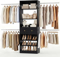 Armocity Wood Closet Organizer System - 4FT-9FT Expandable Wardrobe Closet with Drawer & 4 Hanging Rods, Heavy Duty Walk-in Closet 1000Lbs for Bedroom Walk-in Closet, Black